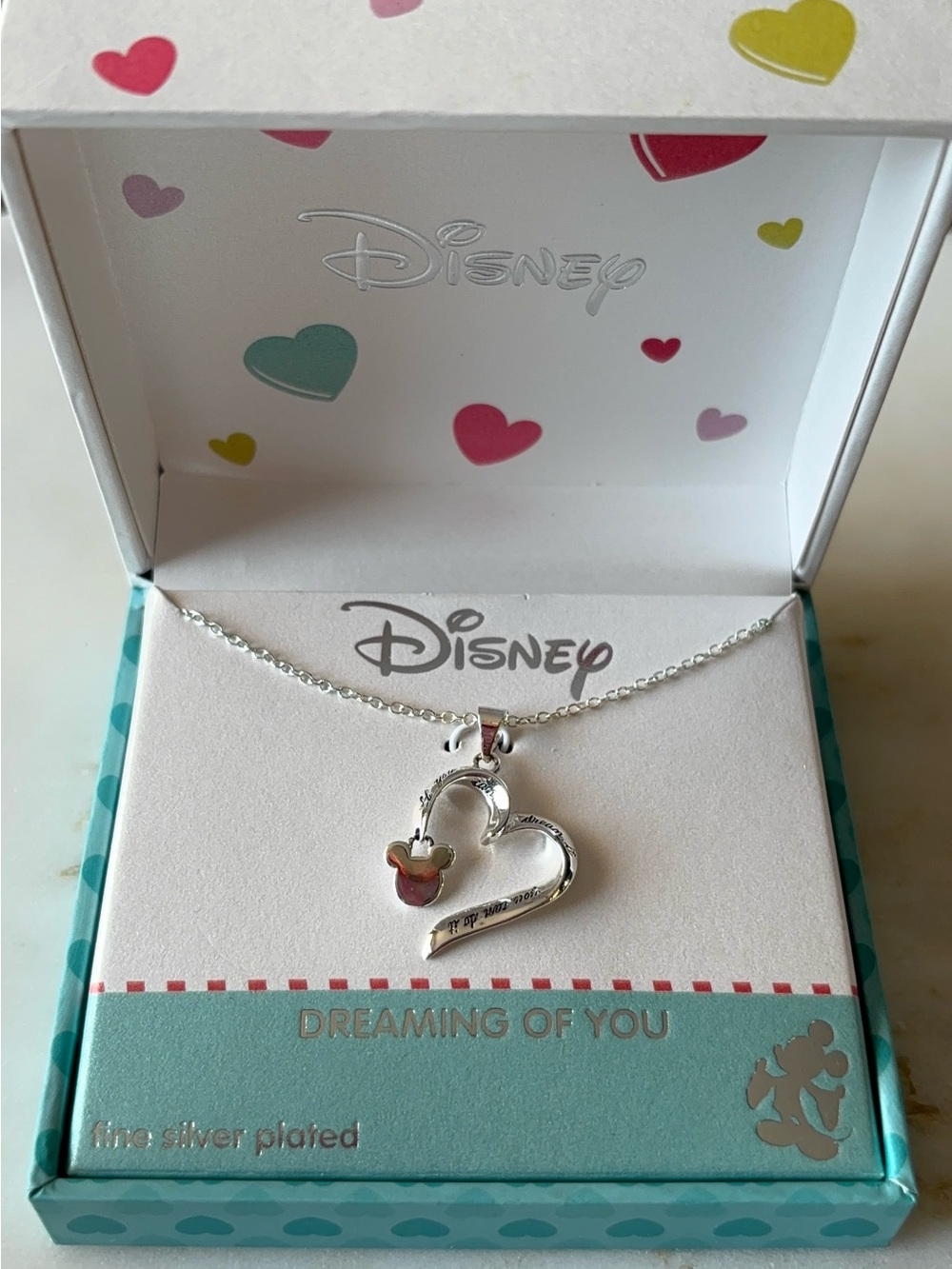 Disney Mickey Mouse “Dreaming of you” Fines Silver Plated necklace